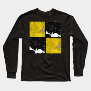 Black and Yellow Square Dahlias Long Sleeve T-Shirt